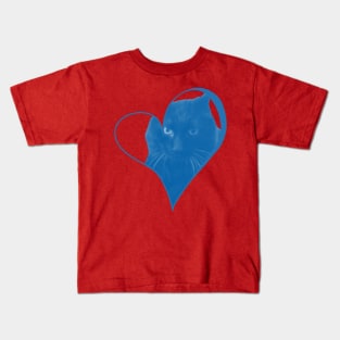 Black Fluffy Cat Heart Kids T-Shirt